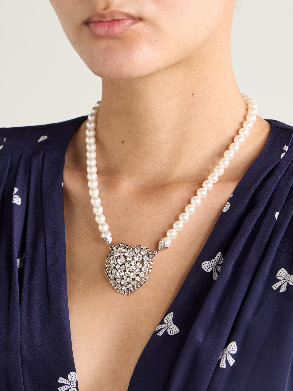 Alessandra Rich Silver-tone Crystal And Faux Pearl Necklace