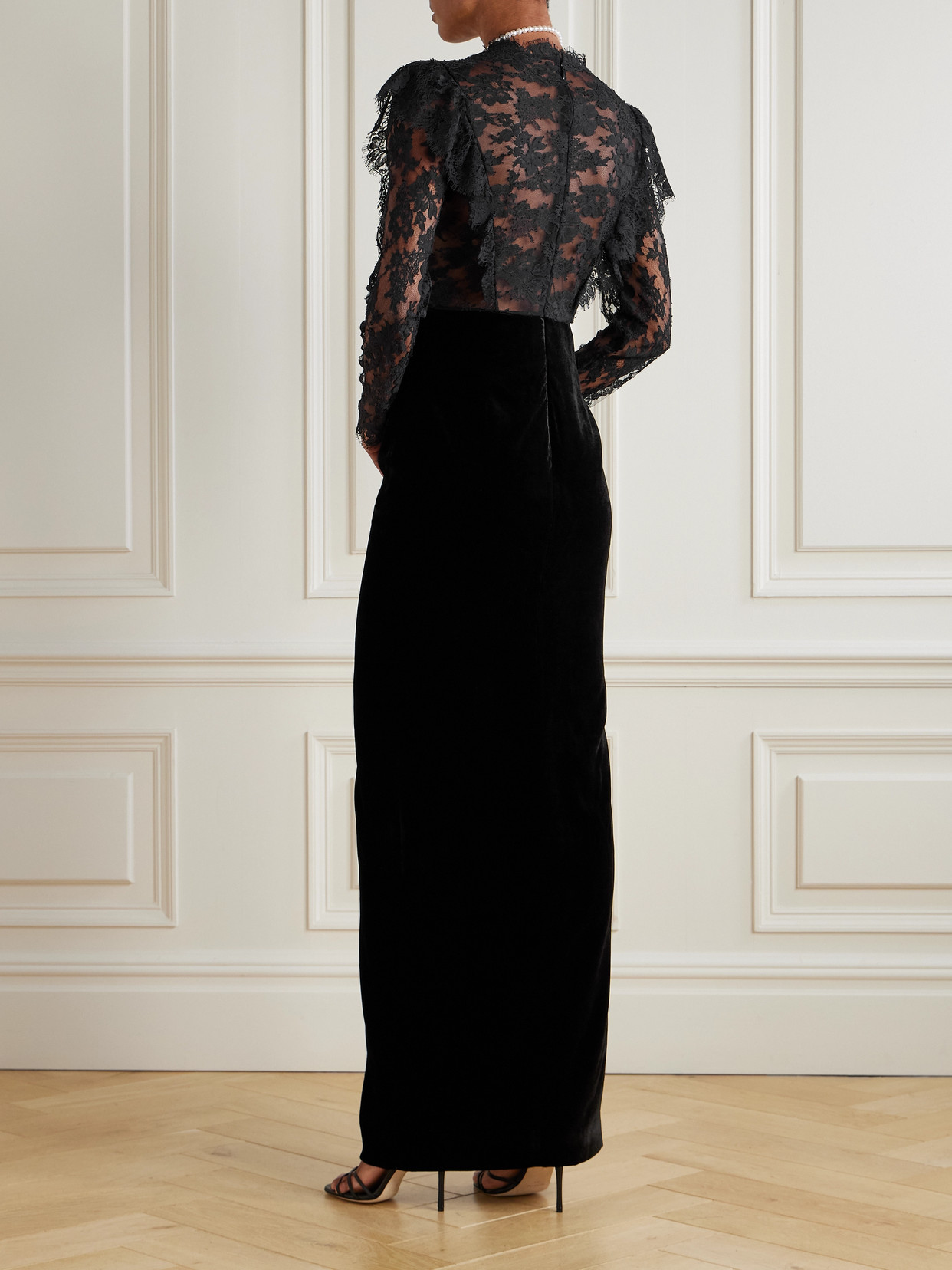 Alessandra Rich Women Velvet And Lace Dress In Black