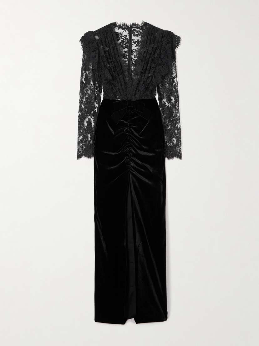 Alessandra Rich Bow-detailed Velvet And Lace Gown