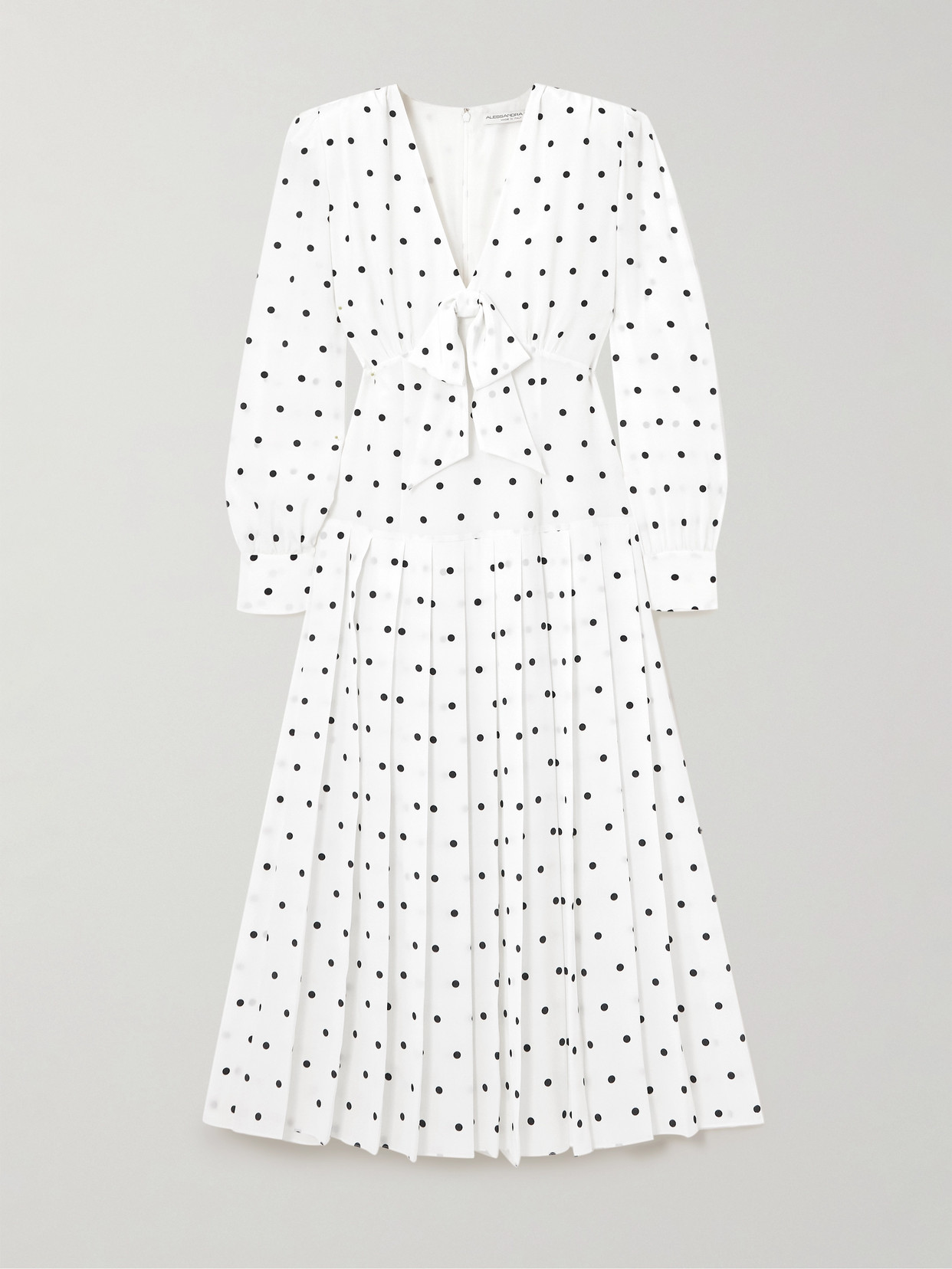 Alessandra Rich Bow-embellished Pleated Polka-dot Silk Midi Dress In White