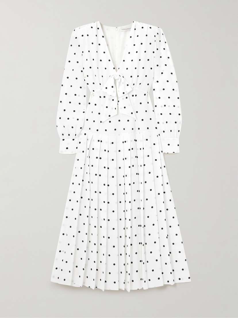 Alessandra Rich Bow-embellished Pleated Polka-dot Silk Midi Dress