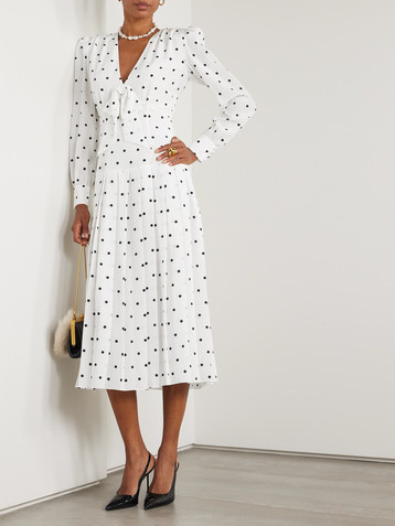 Alessandra Rich Bow-embellished pleated polka-dot silk midi dress