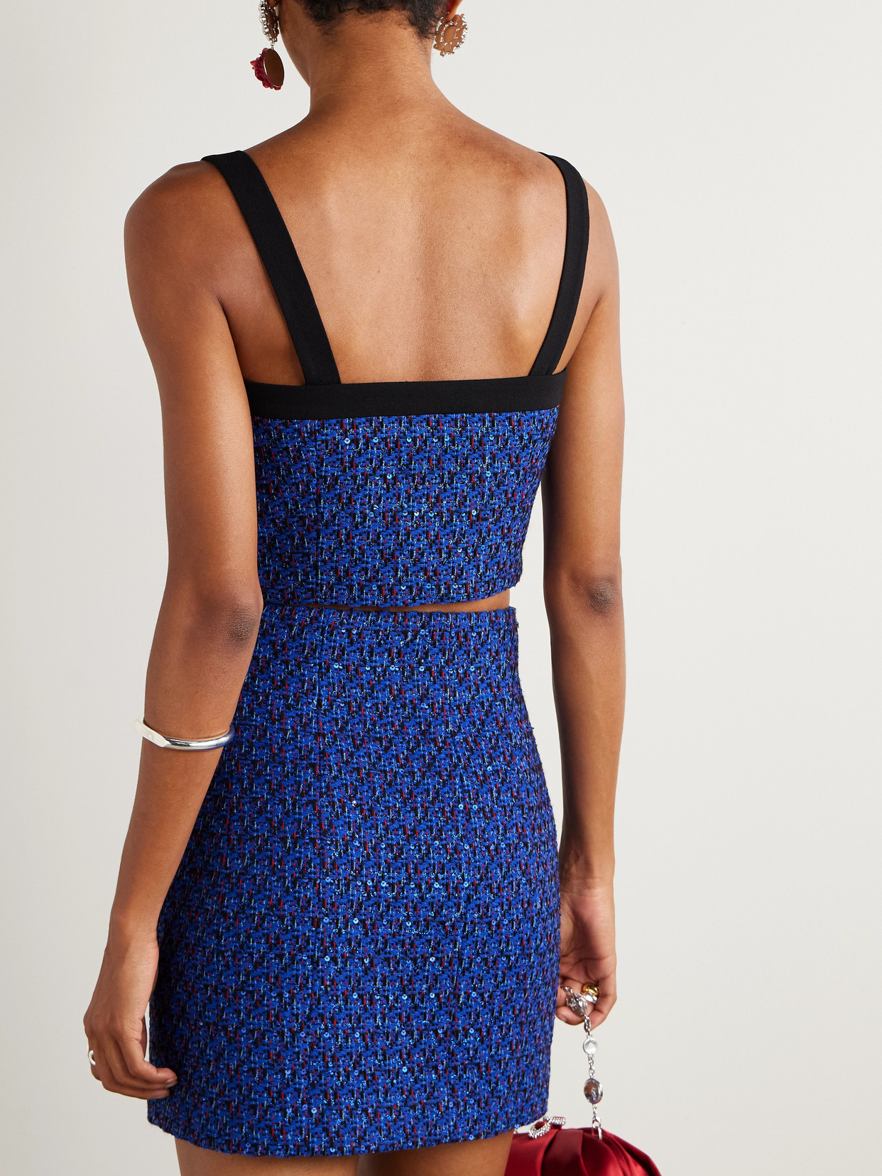 Cropped Cady-Trimmed Tweed Top