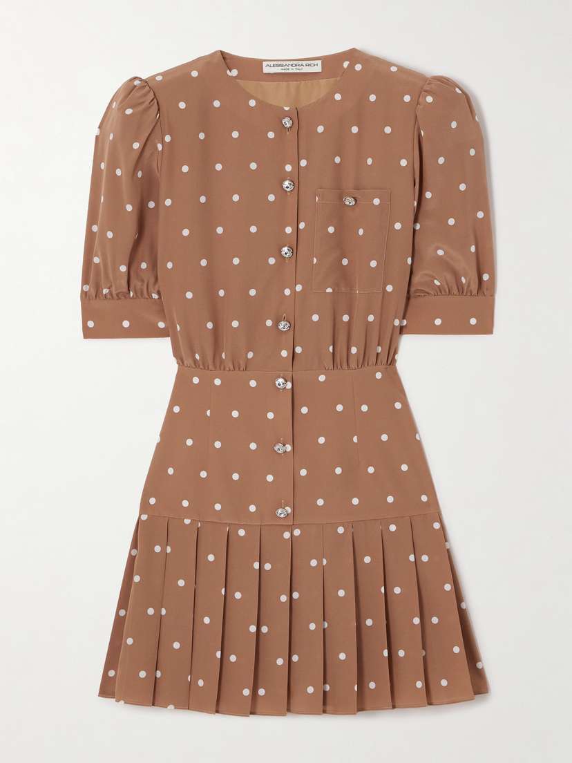 Alessandra Rich Crystal-embellished Pleated Wool-blend Crepe Mini Dress