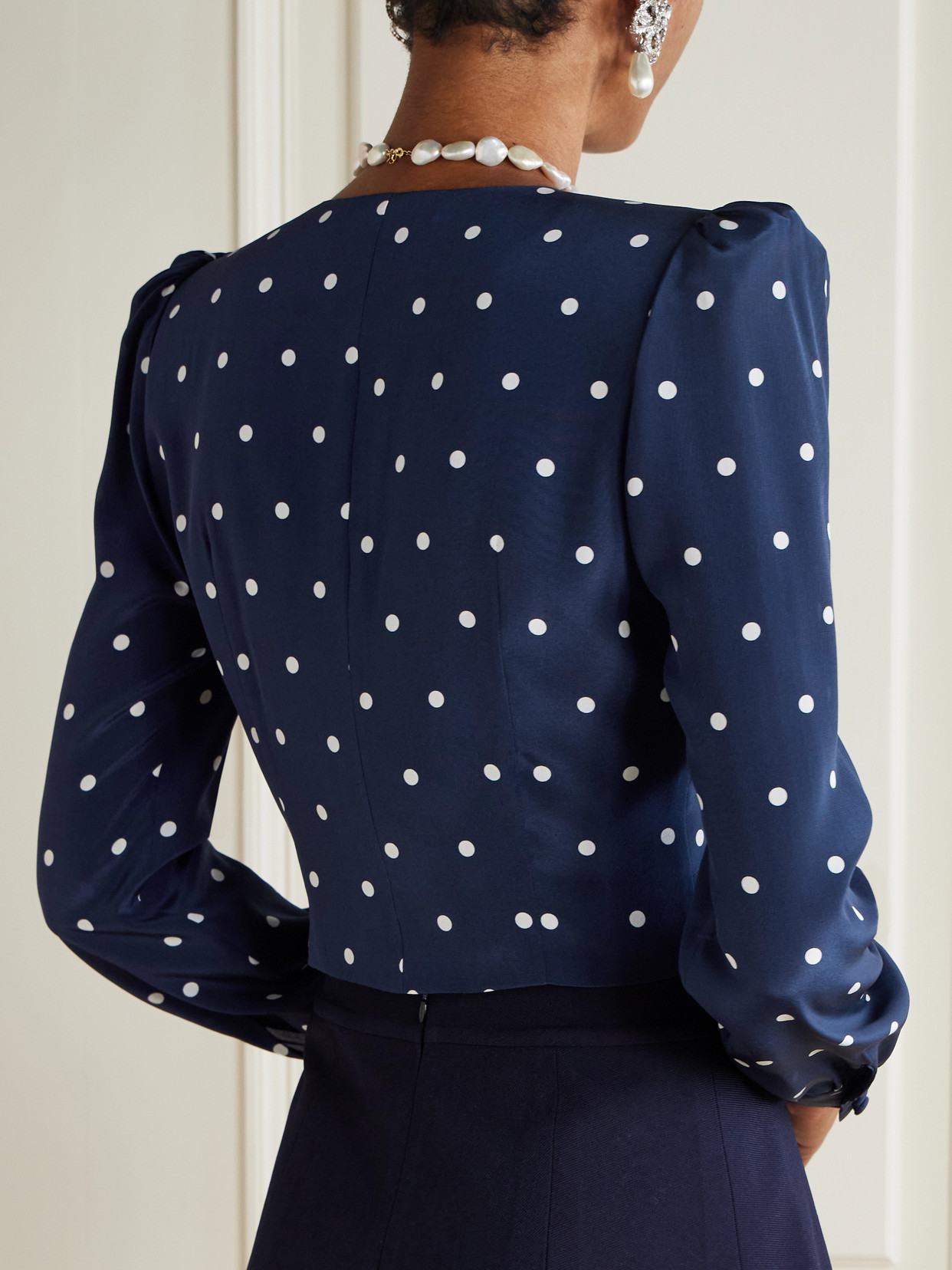 Alessandra Rich Crystal-embellished Polka-dot Silk-crepe Blouse
