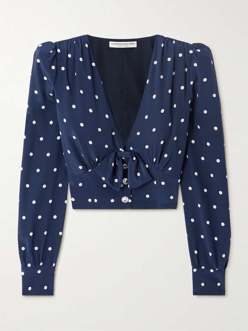 Alessandra Rich Crystal-embellished Polka-dot Silk-crepe Blouse