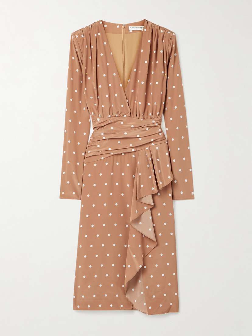 Alessandra Rich Gathered Polka-dot Silk Crepe De Chine Midi Dress
