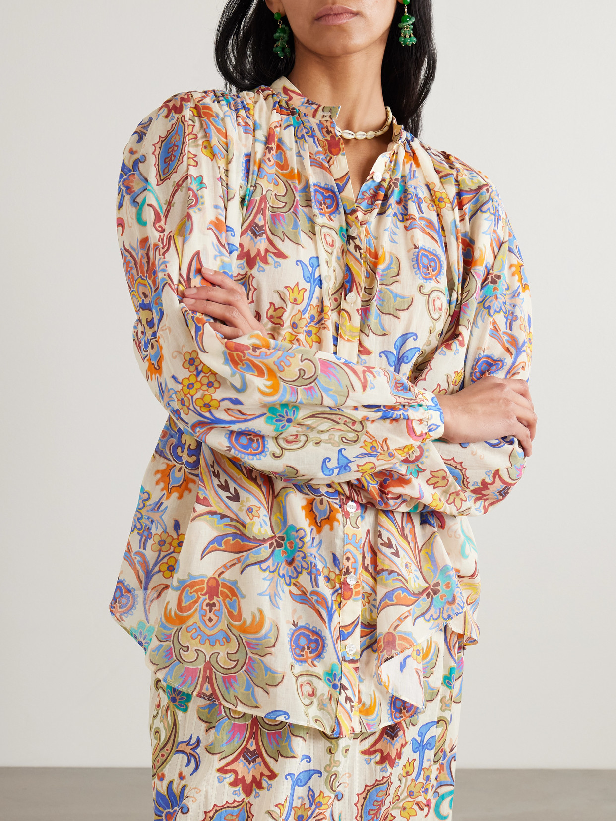 Paisley-Print Cotton-Voile Blouse
