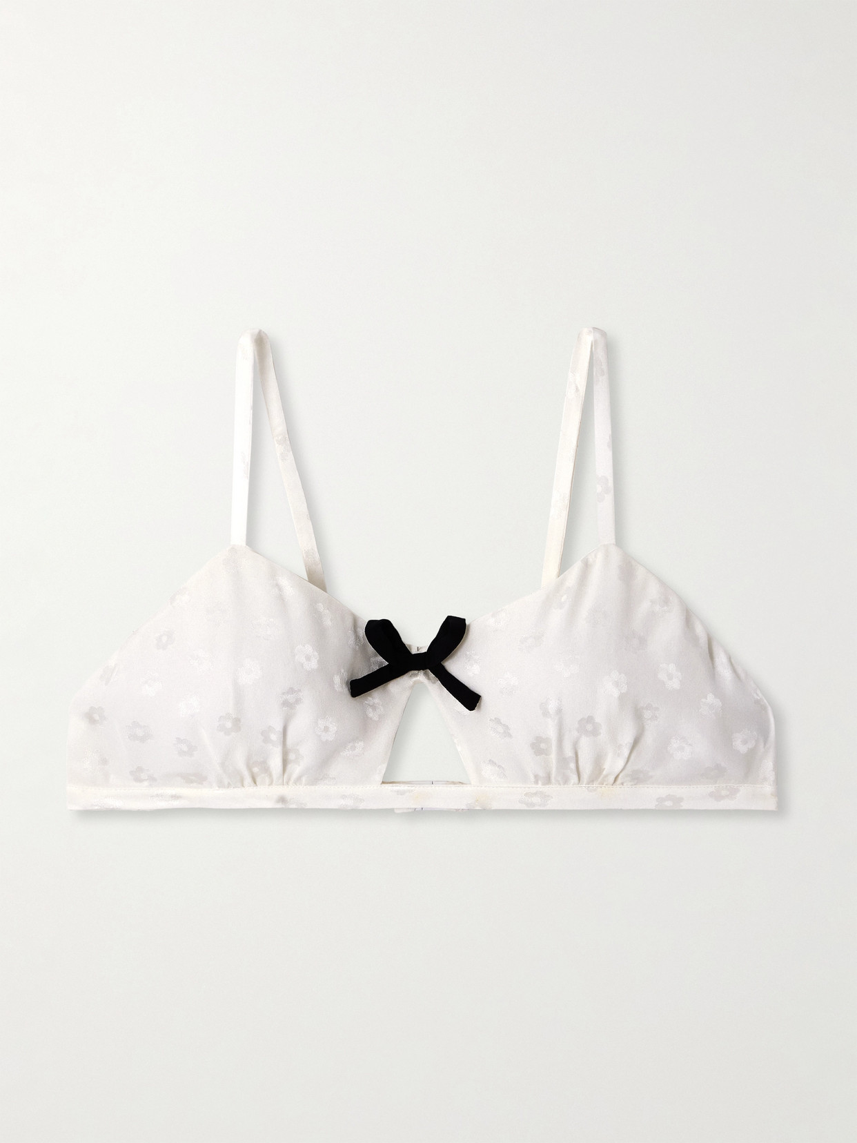 Alessandra Rich Bow-embellished Floral-jacquard Silk Bralette In White