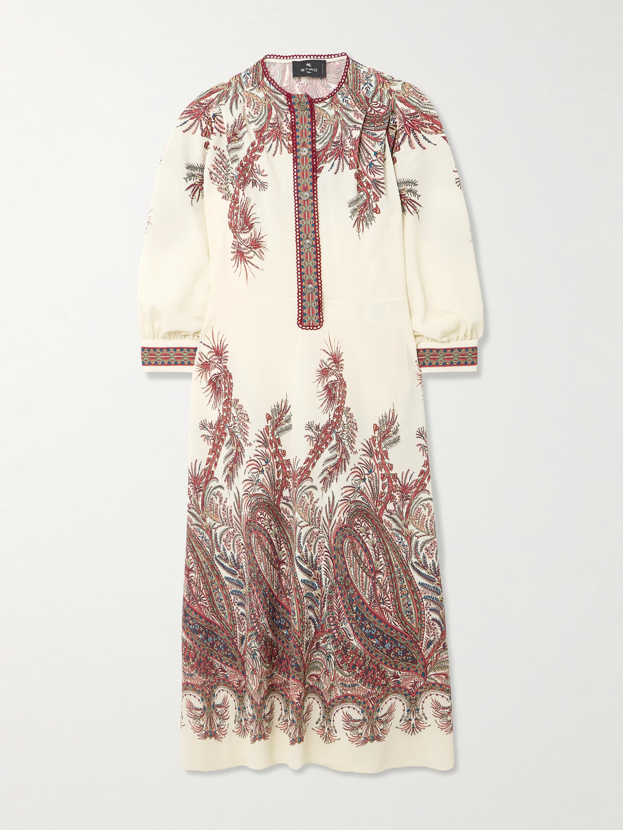 Etro Picot-trimmed Paisley-print Crepe Midi Shirt Dress In White