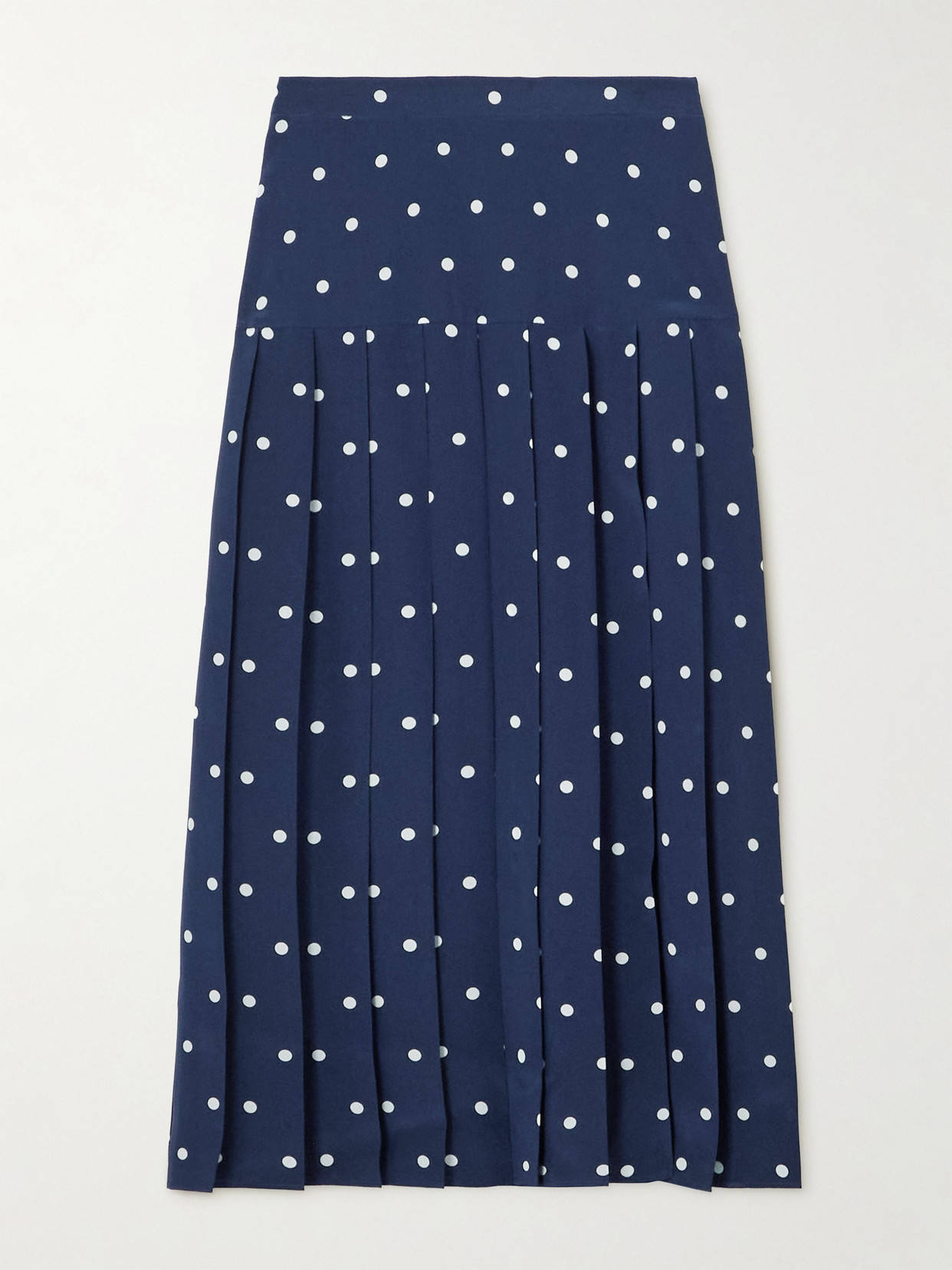 Alessandra Rich Pleated Polka-dot Silk Midi Skirt In Blue