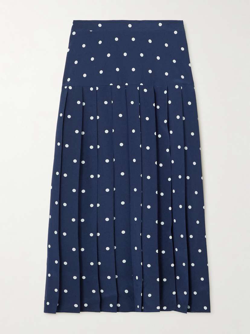 Alessandra Rich Pleated Polka-dot Silk Midi Skirt
