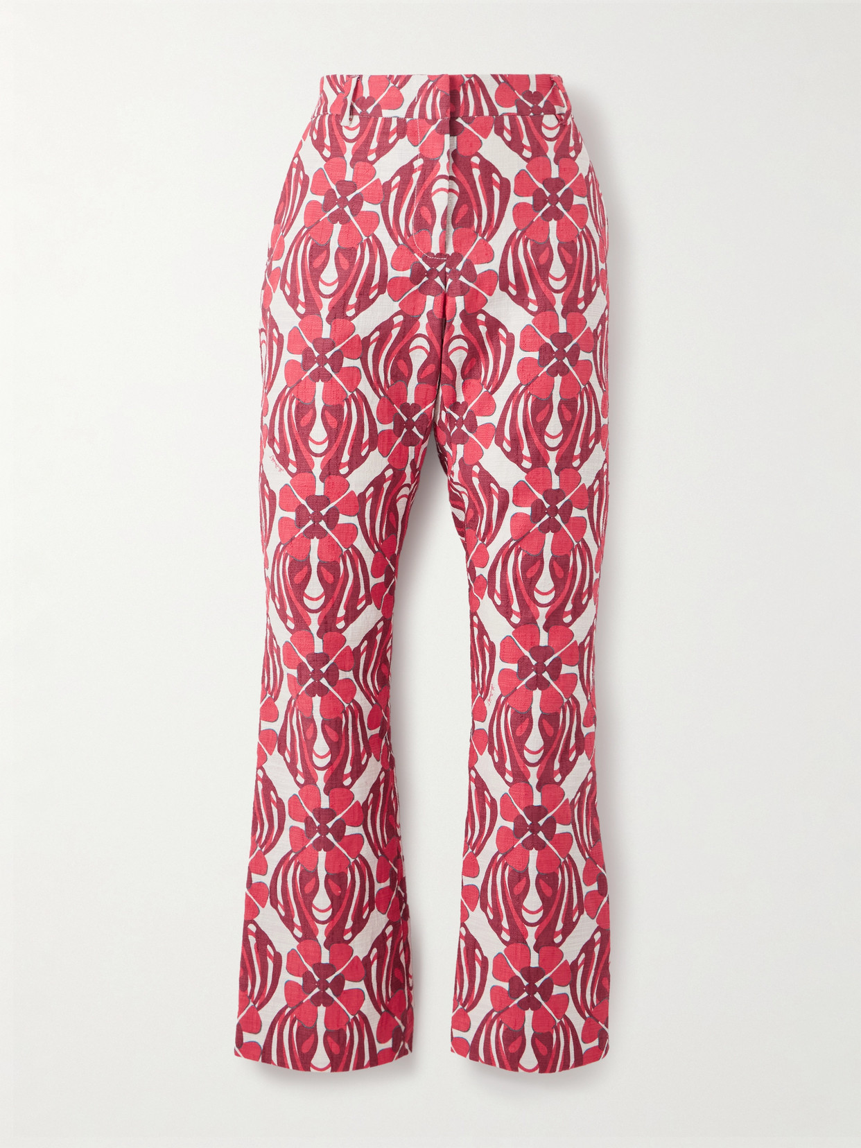 La Doublej 24/7cropped Printed Stretch-cotton Tweed Flared Pants