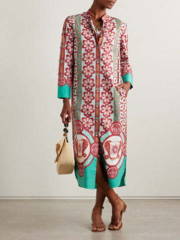 La DoubleJ Sundowner floral-print cotton-poplin midi shirt dress