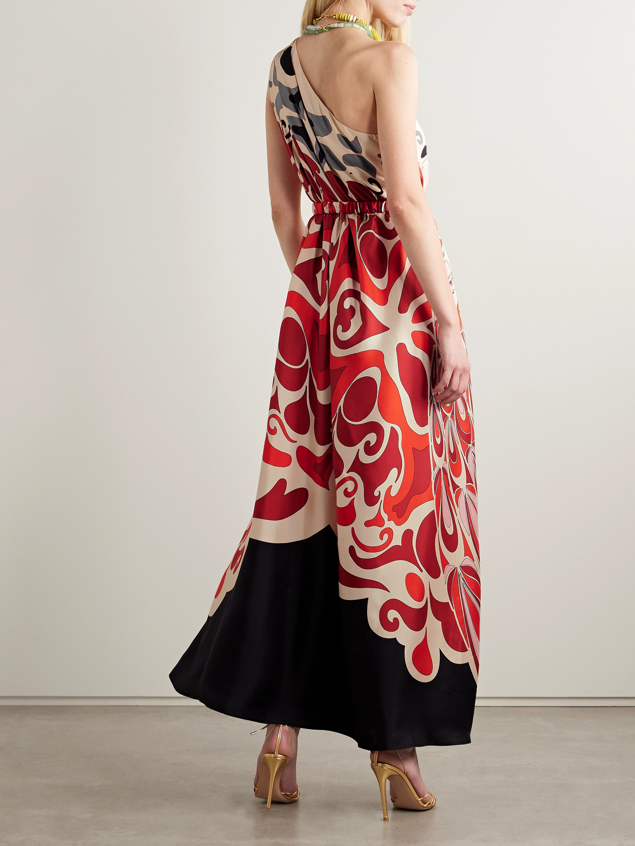 La Doublej Roy One-shoulder Printed Silk-twill Maxi Dress