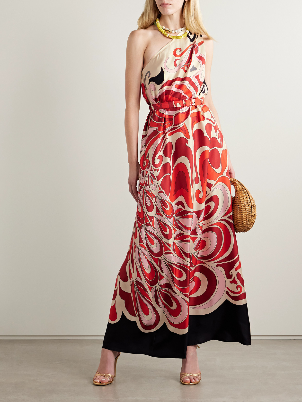 La Doublej Roy One-shoulder Printed Silk-twill Maxi Dress