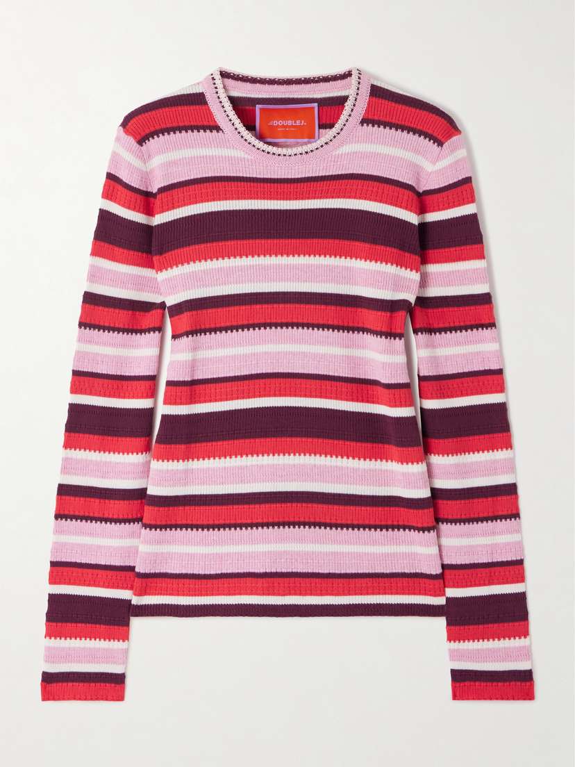 La DoubleJ Striped Ribbed Cotton And Cashmere-blend Sweater