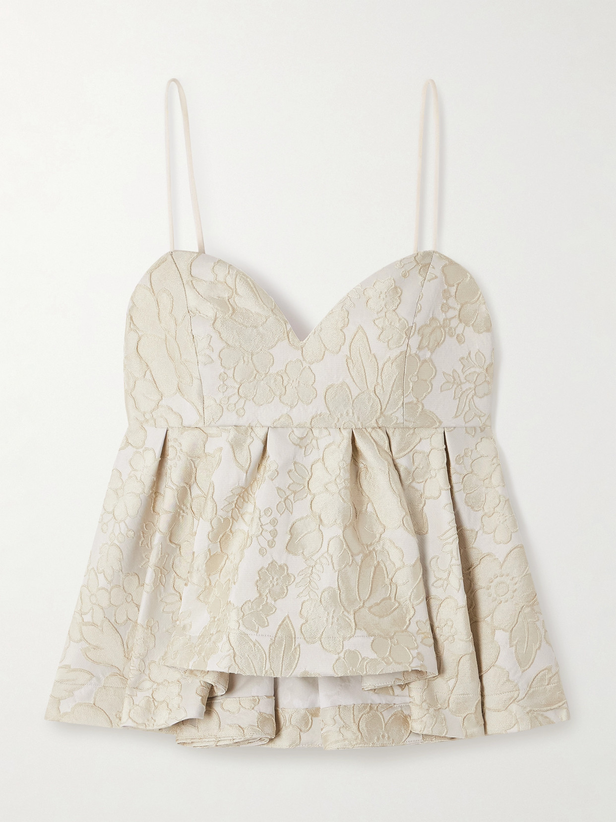 La Doublej Satine Floral-jacquard Matelassé Peplum Camisole