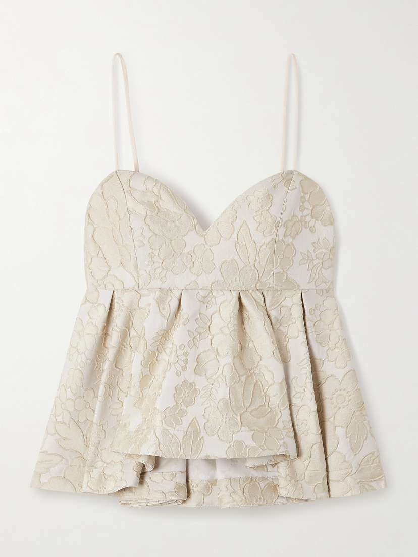 La DoubleJ Satine Floral-jacquard Matelassé Peplum Camisole