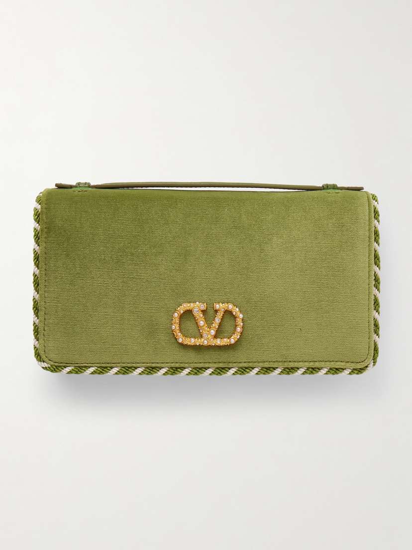 Valentino Garavani Vlogo Signature Embellished Leather-trimmed Velvet Wallet