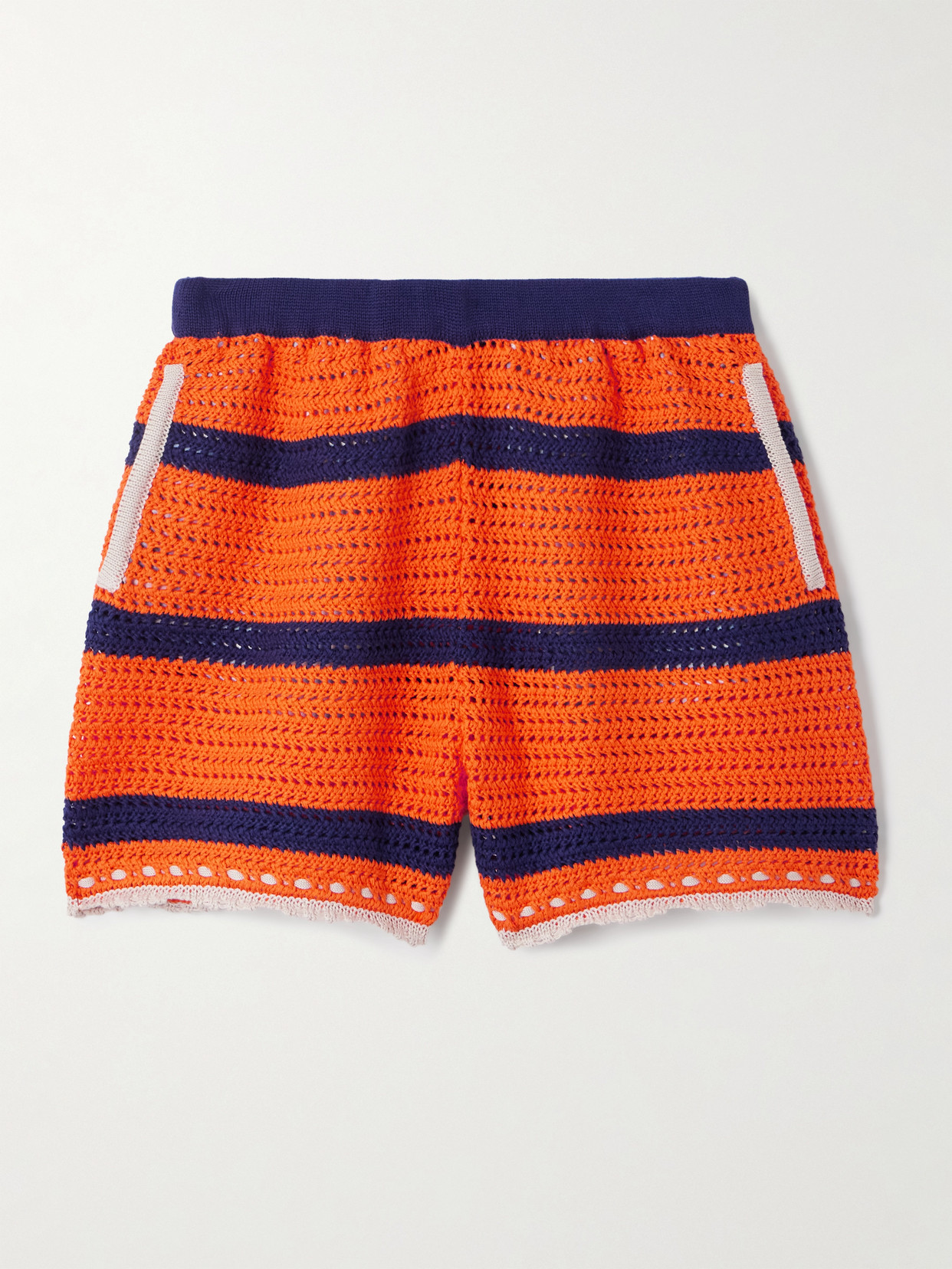 La Doublej Salt 'n' Vinegar Striped Crocheted Cotton Shorts