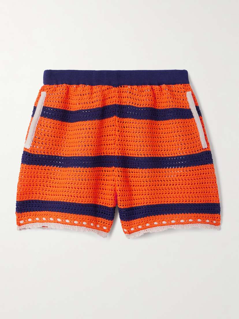 La DoubleJ Salt'n'Vinegar Striped Crocheted Cotton Shorts