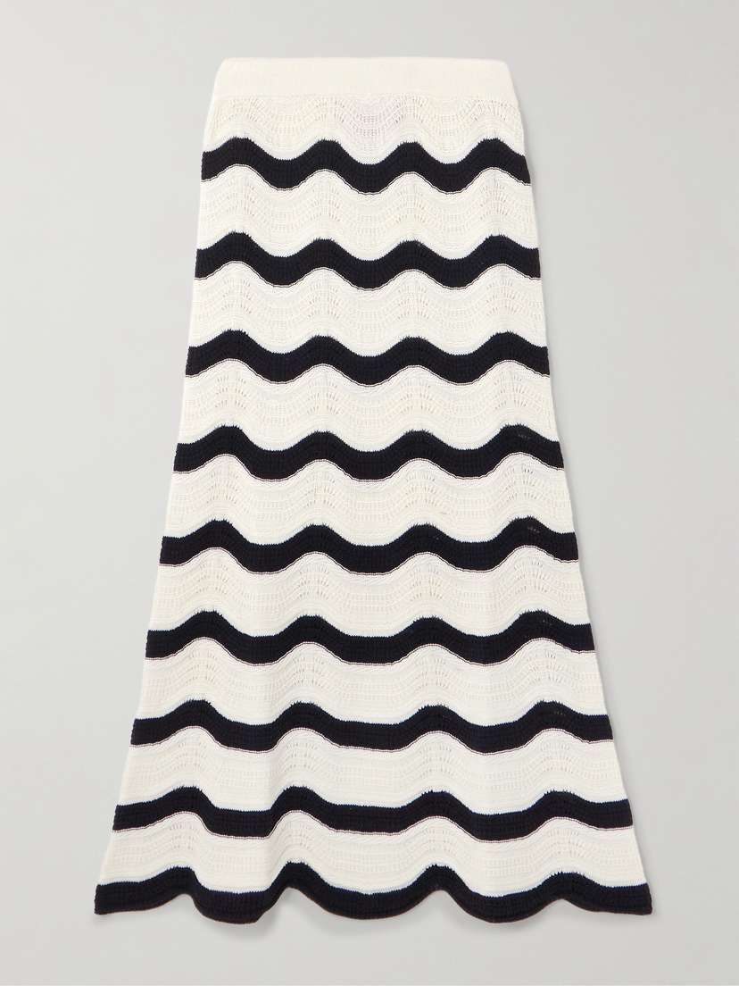 La DoubleJ Striped Pointelle-knit Cotton Maxi Skirt