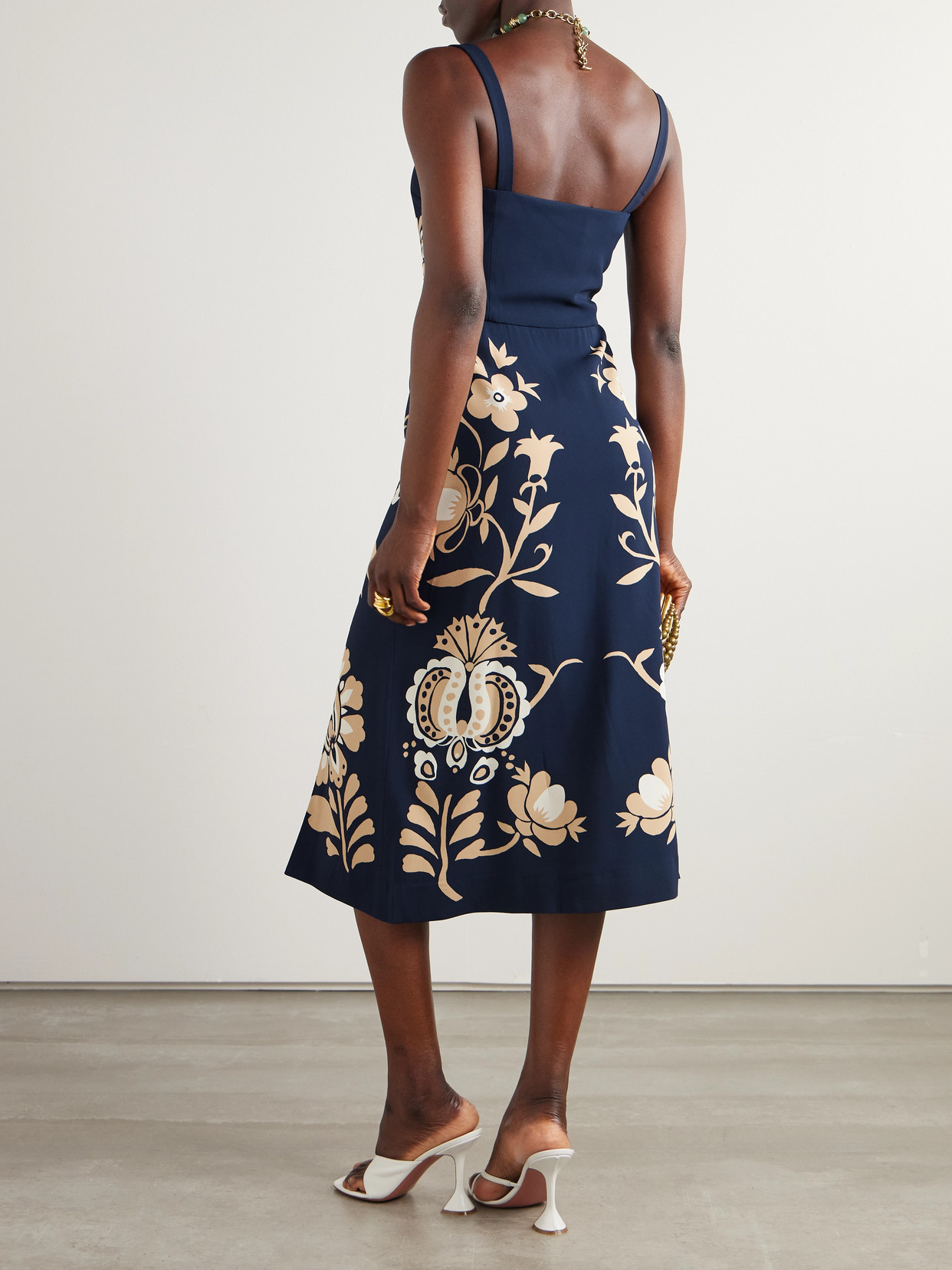 La Doublej Buy Me A Martini Floral-print Crepe Midi Dress In Blue