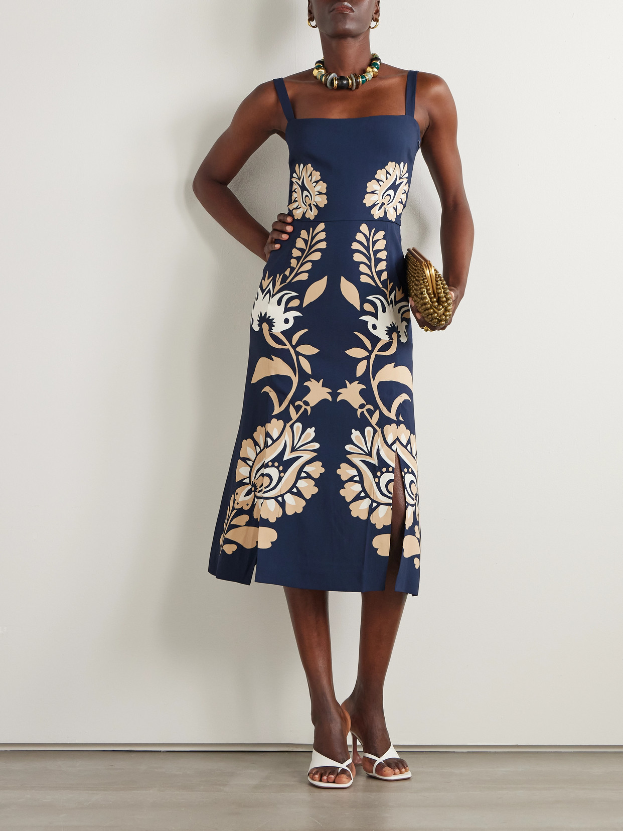 La Doublej Buy Me A Martini Floral-print Crepe Midi Dress In Blue