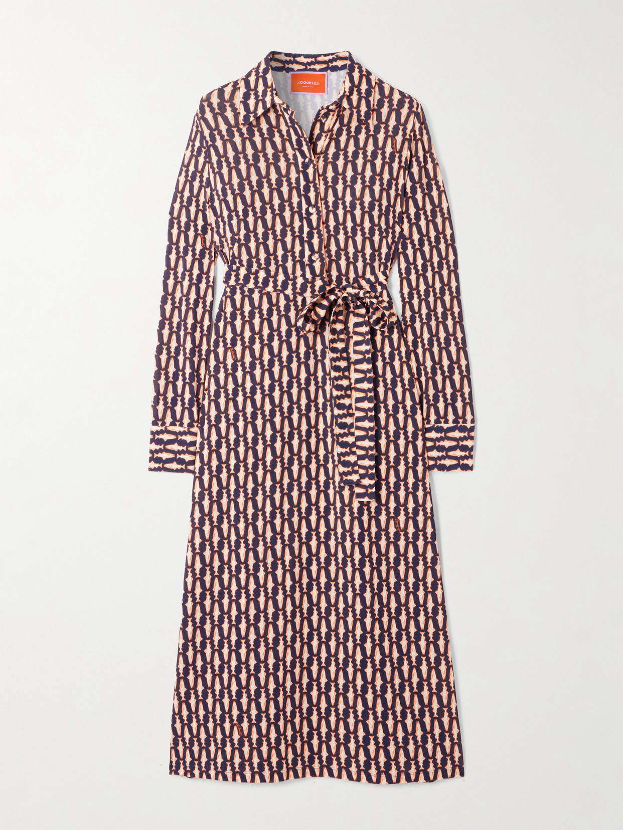 La Doublej Perry Street Belted Printed Jersey Midi Shirt Dress