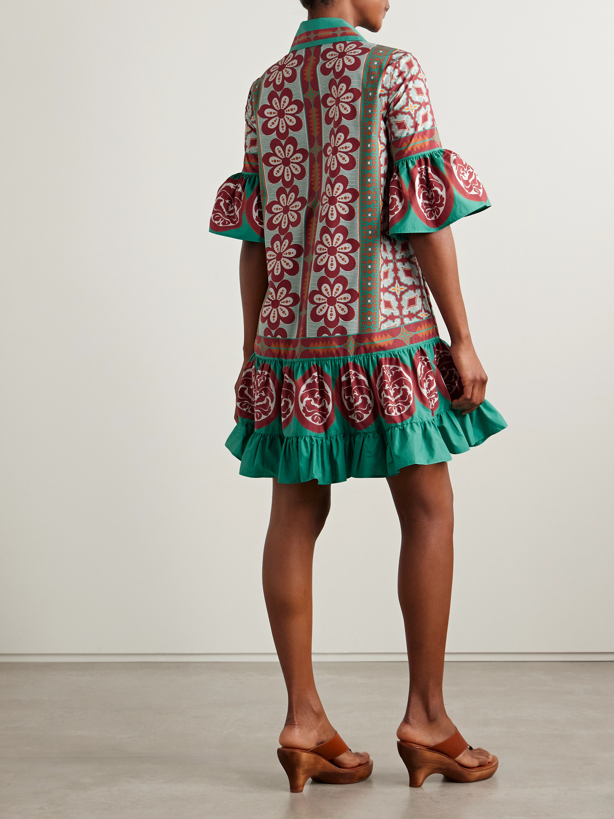 La Doublej Choux Floral-print Cotton-poplin Mini Shirt Dress In Multi