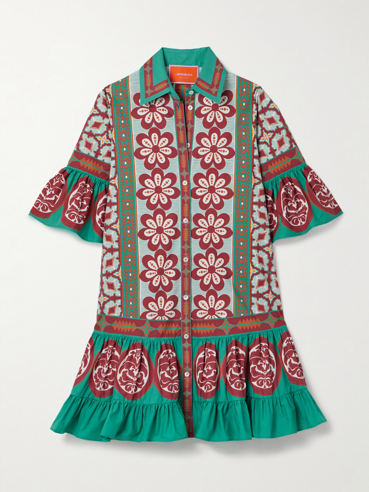 La Doublej Choux Floral-print Cotton-poplin Mini Shirt Dress In Multi