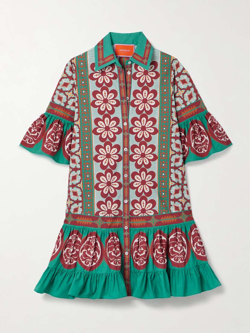 La DoubleJ Choux Floral-print Cotton-poplin Mini Shirt Dress