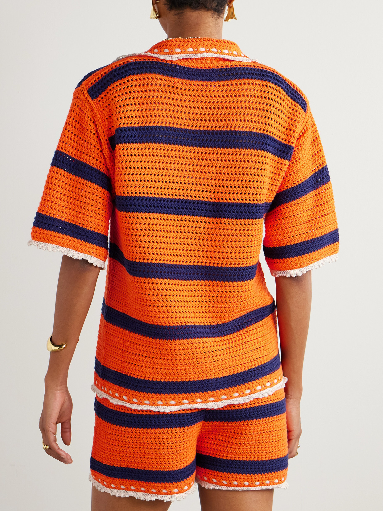 La Doublej Salt 'n' Vinegar Striped Crocheted Cotton Shirt
