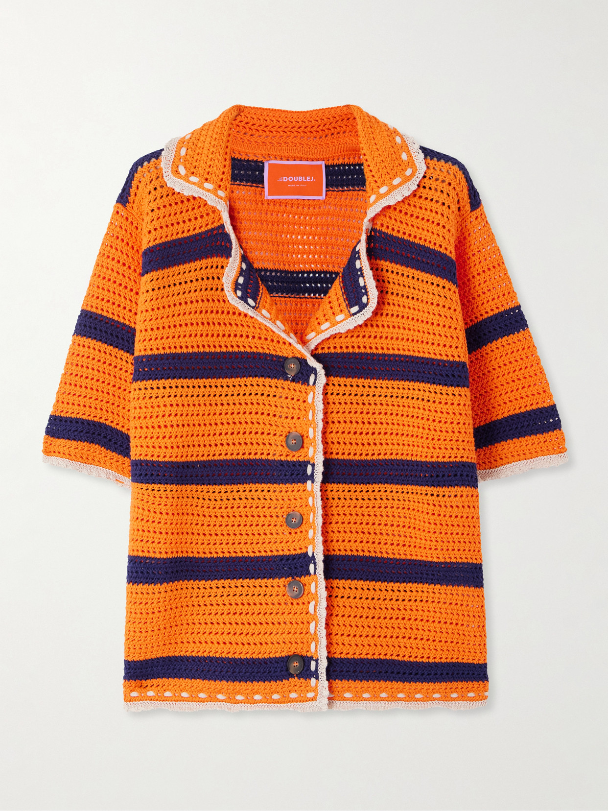 La Doublej Salt 'n' Vinegar Striped Crocheted Cotton Shirt