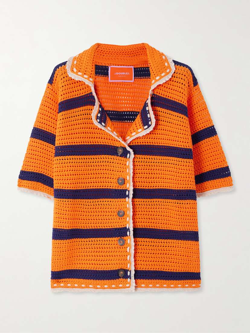 La DoubleJ Salt'n'Vinegar Striped Crocheted Cotton Shirt