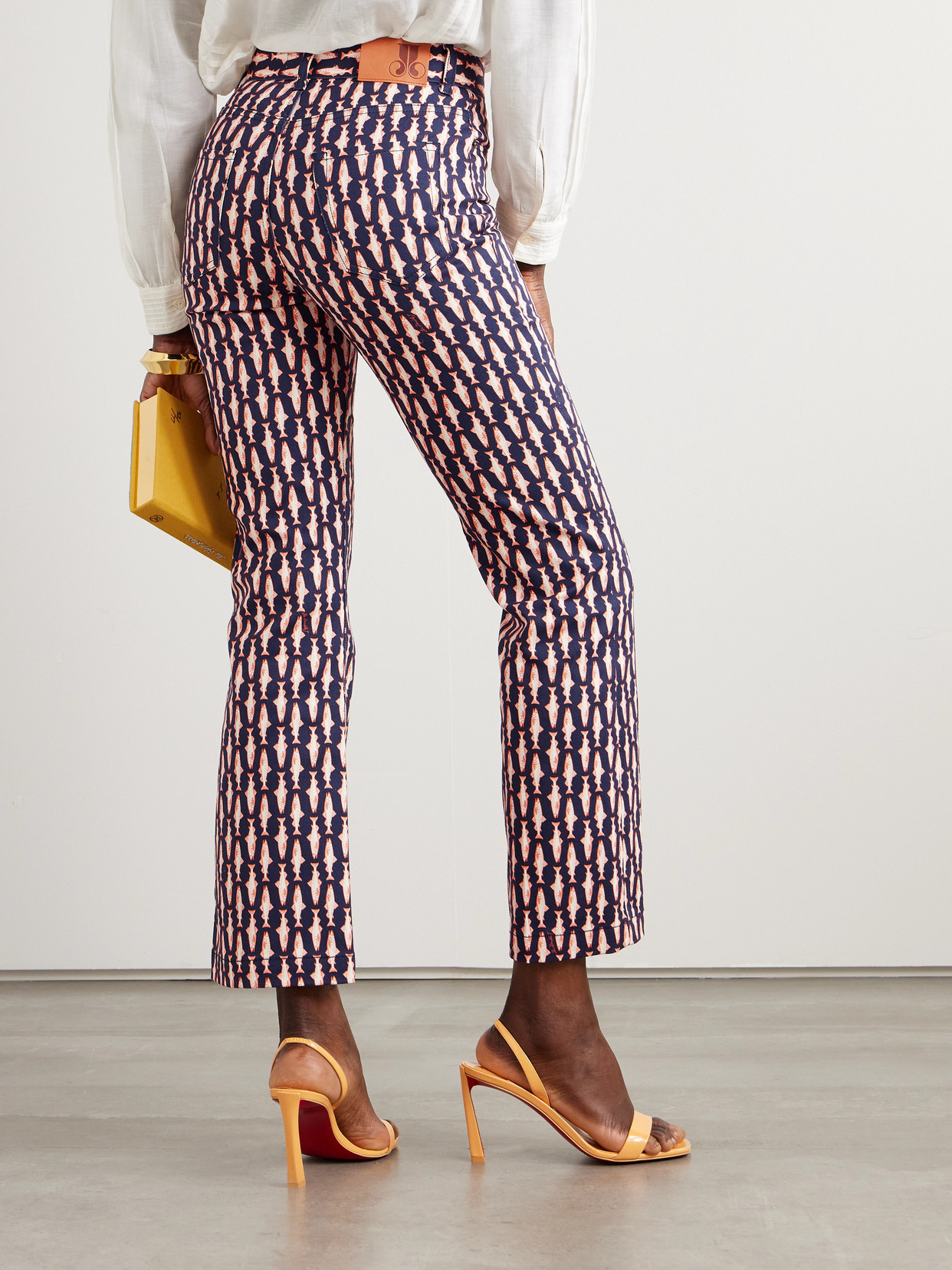 The Cropped Printed Mid-Rise Flared Jeans