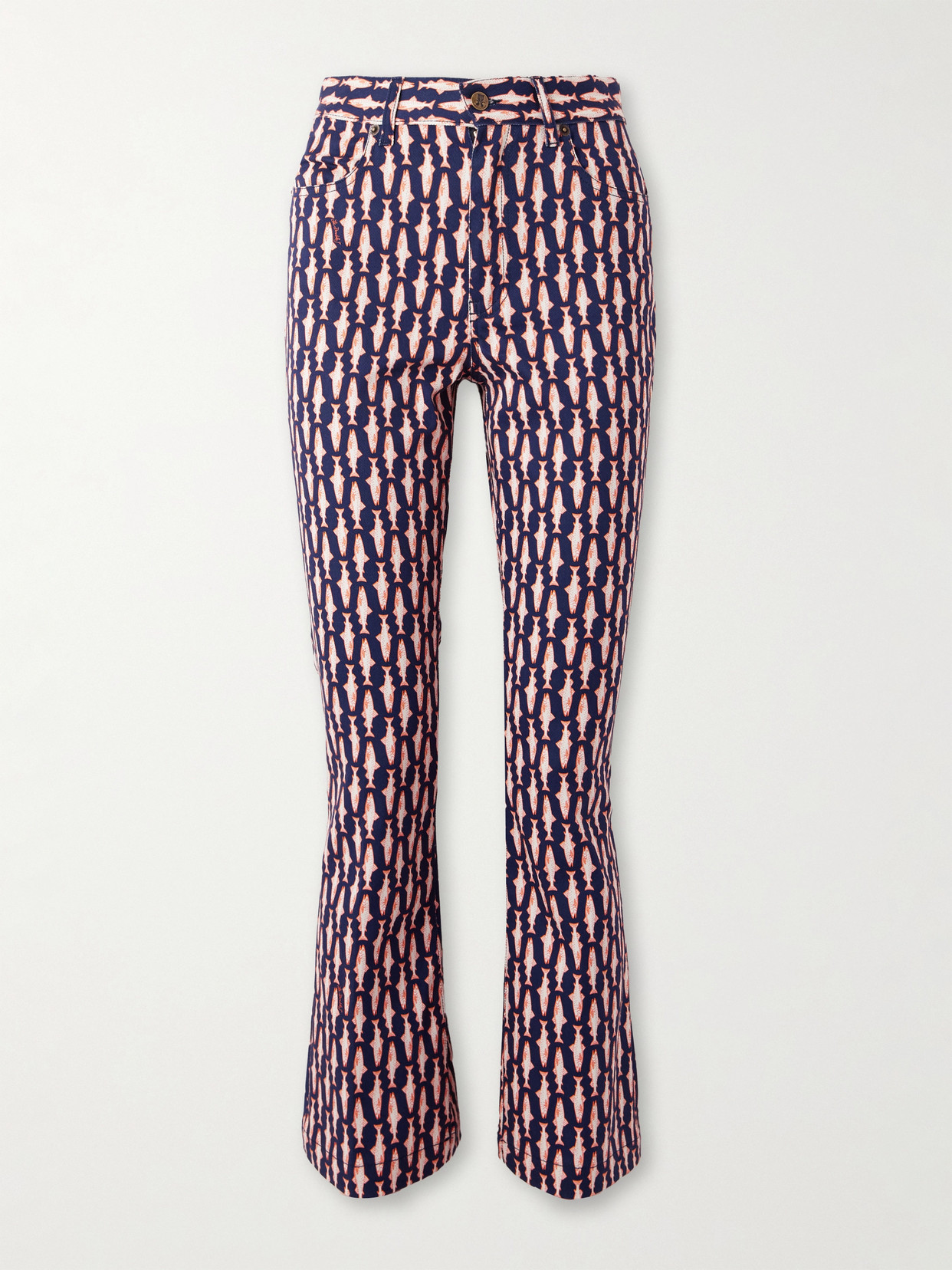 La Doublej The Cropped Printed Mid-rise Flared Jeans