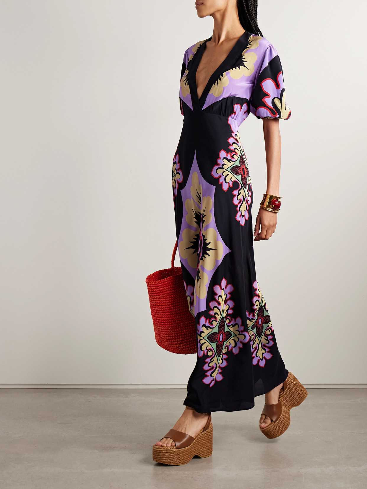 La Doublej Marlene Printed Silk-crepe Maxi Dress