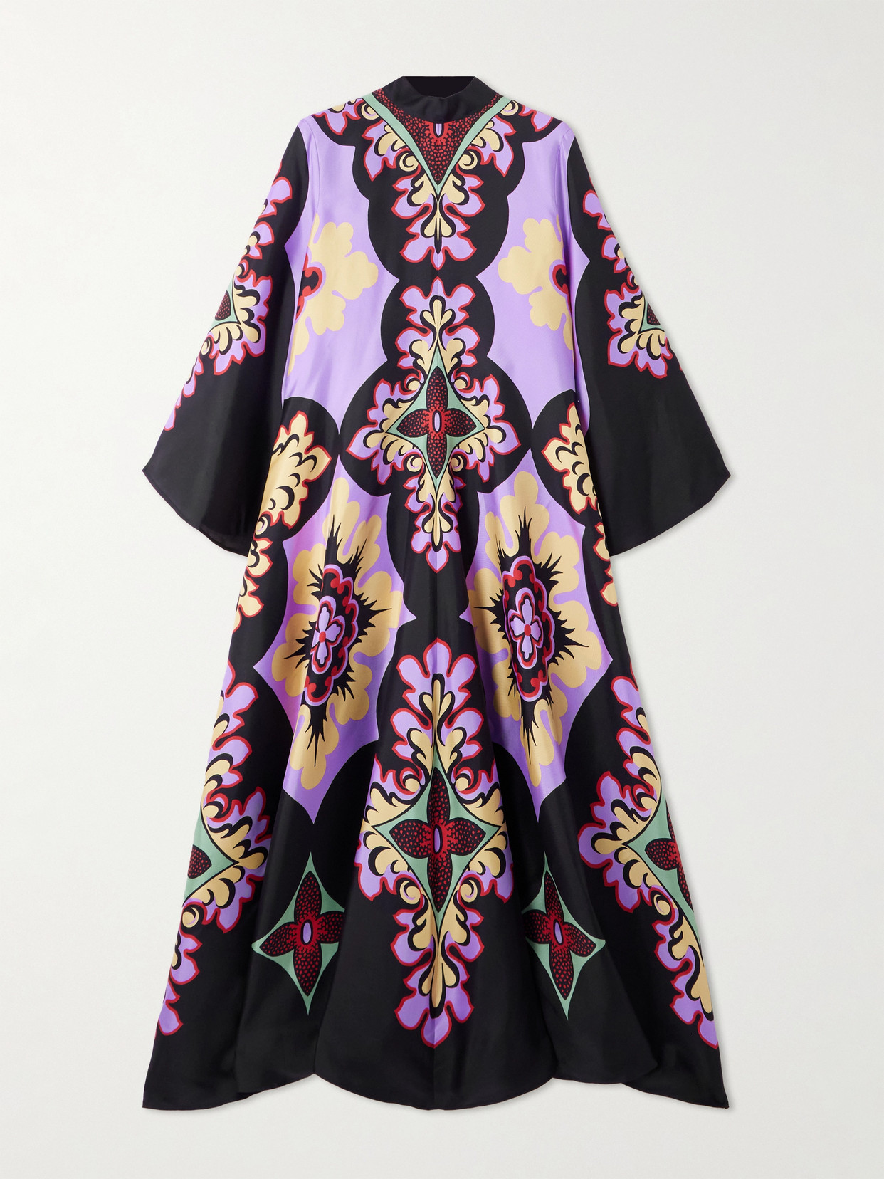 La Doublej Icon Magnifico Draped Printed Silk-twill Maxi Dress