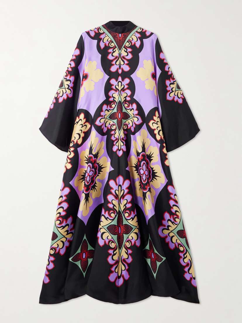 La DoubleJ Icon Magnifico Draped Printed Silk-twill Maxi Dress