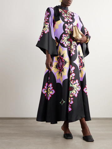 La DoubleJ Icon Magnifico draped printed silk-twill maxi dress