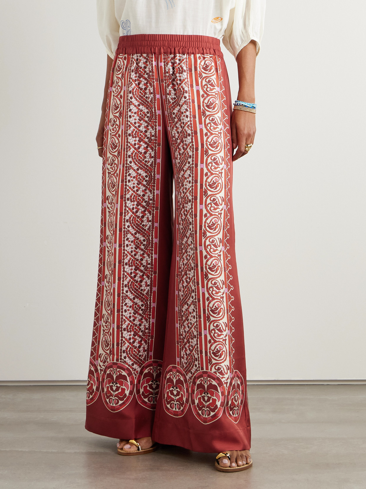LA DOUBLEJ ICON PALAZZO PRINTED SILK-TWILL WIDE-LEG PANTS