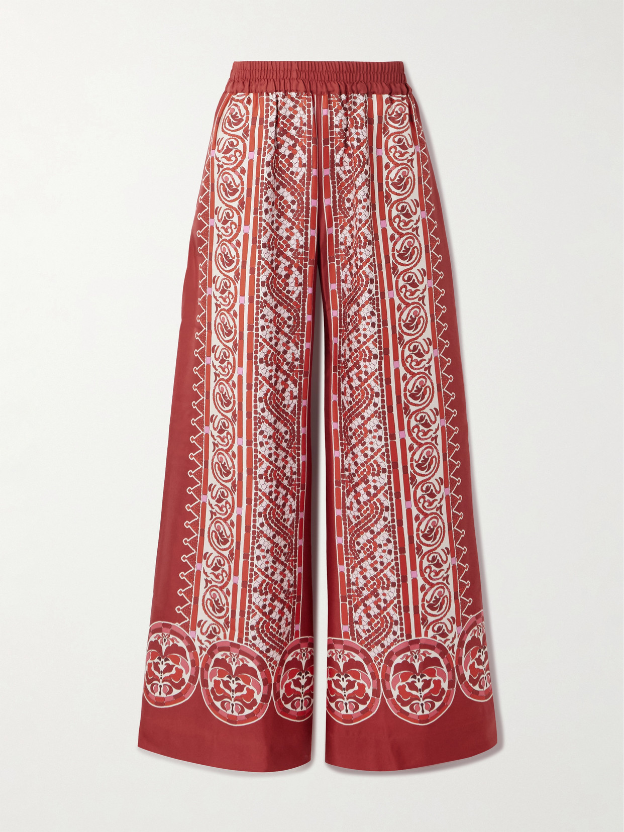 La Doublej Icon Palazzo Printed Silk-twill Wide-leg Pants