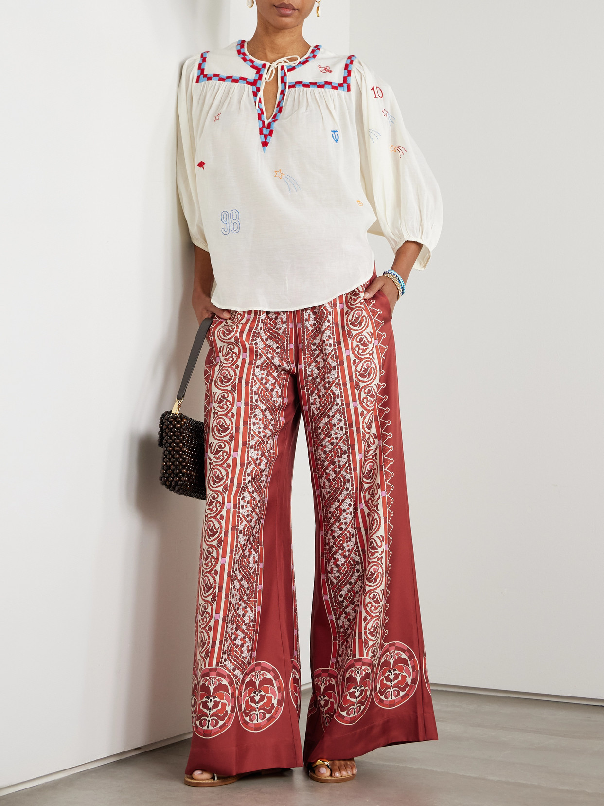 LA DOUBLEJ ICON PALAZZO PRINTED SILK-TWILL WIDE-LEG PANTS