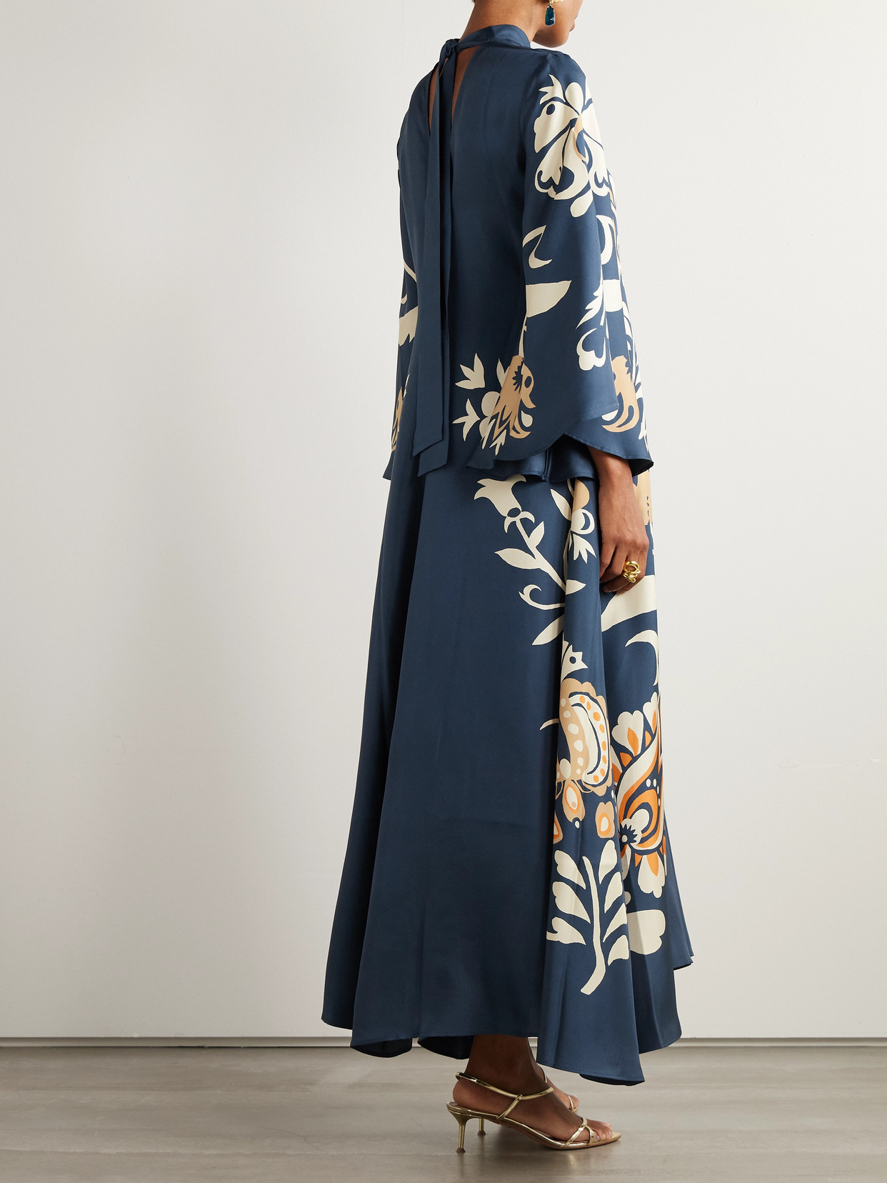 La Doublej Scarf-detailed Printed Silk-twill Maxi Dress In Blue