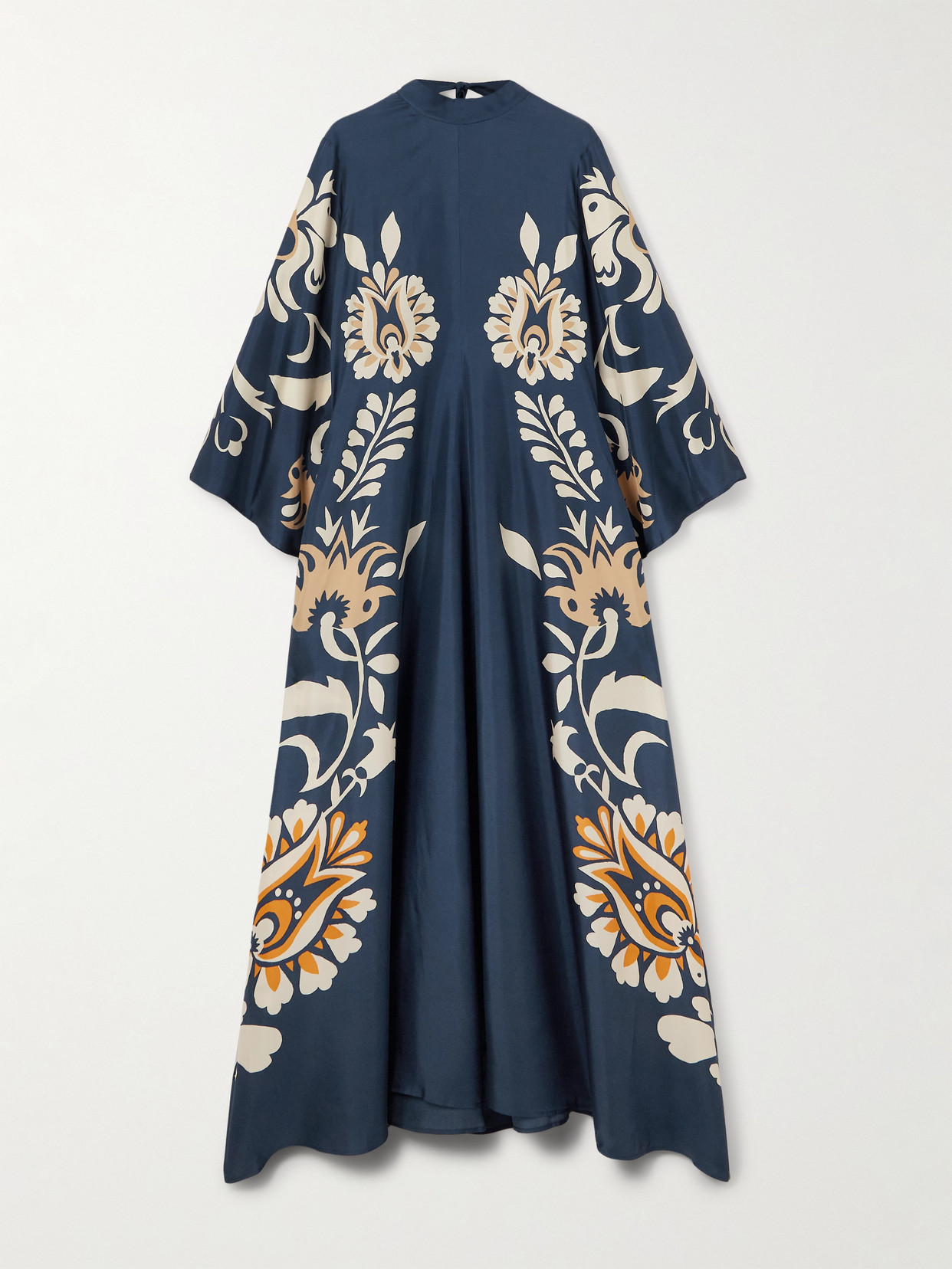 La Doublej Scarf-detailed Printed Silk-twill Maxi Dress In Blue