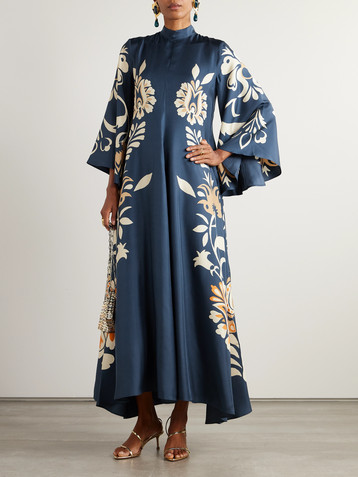 La DoubleJ Scarf-detailed printed silk-twill maxi dress