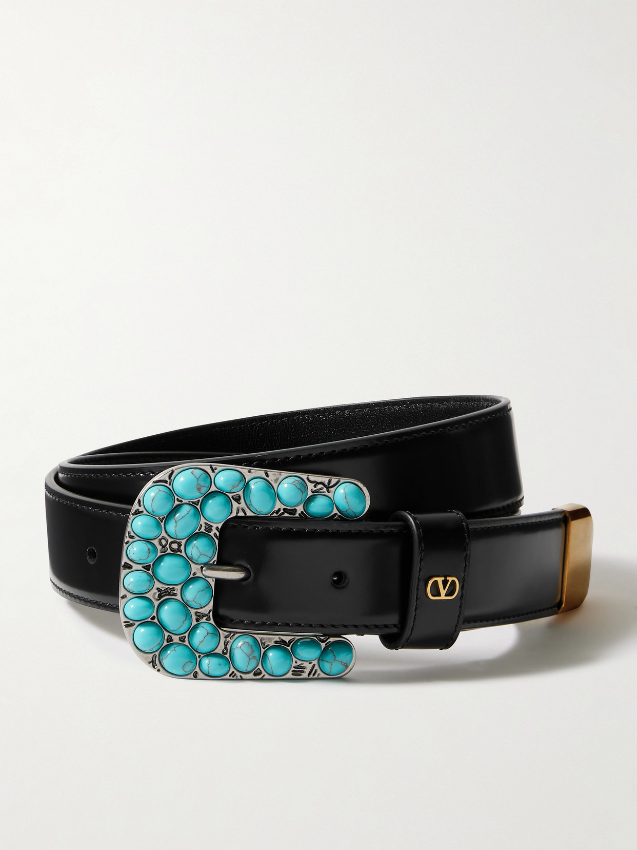 Valentino Garavani Vlogo Embellished Leather Belt In Black