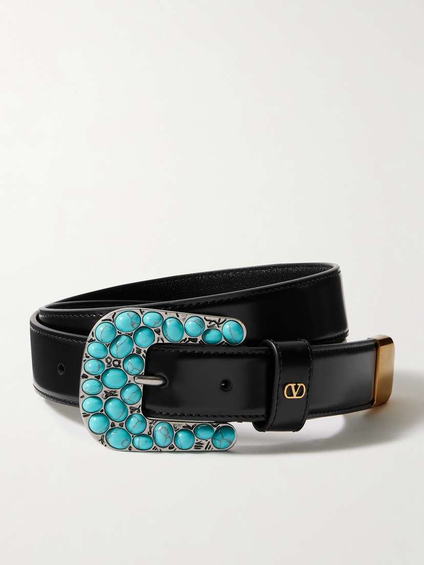 Valentino Garavani Vlogo Embellished Leather Belt